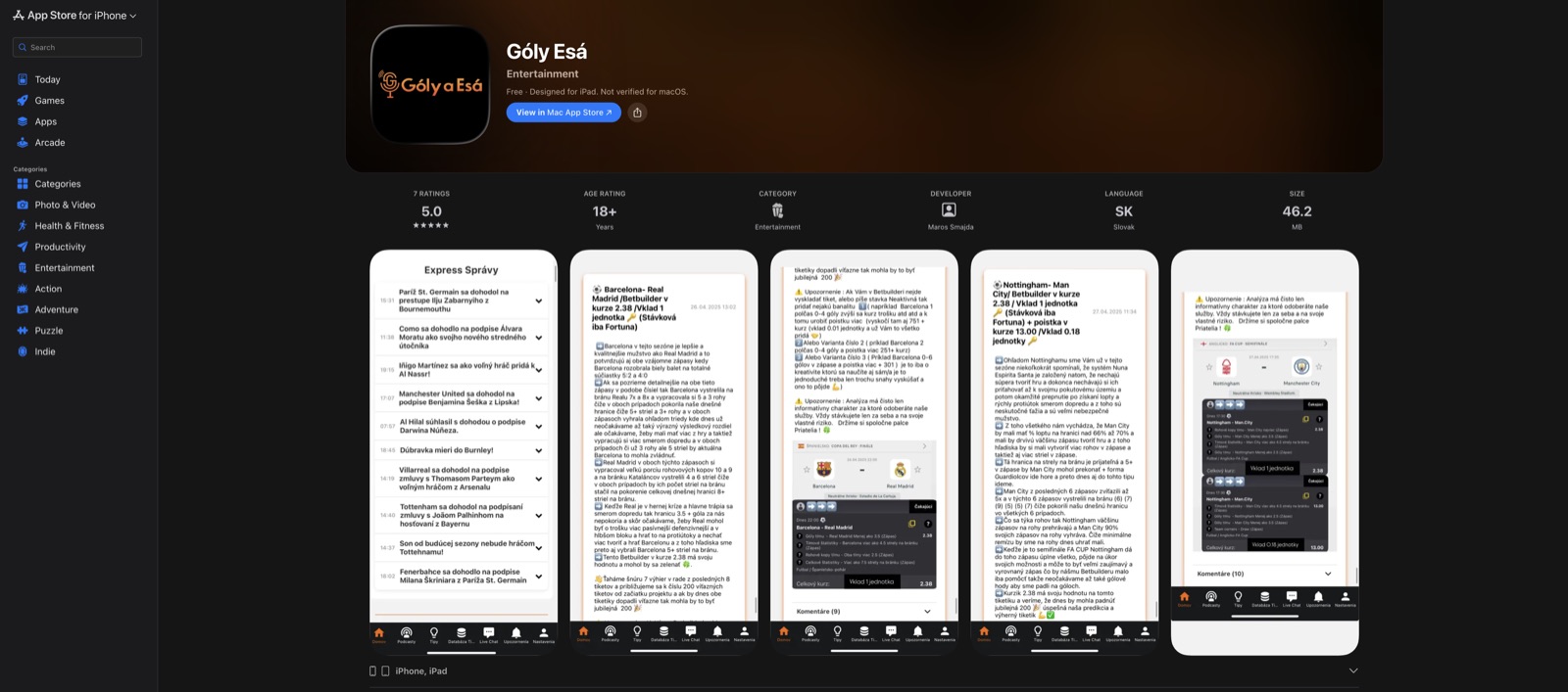 Goly Esa iOS app public listing on the Apple App Store with screenshots and 5.0 rating