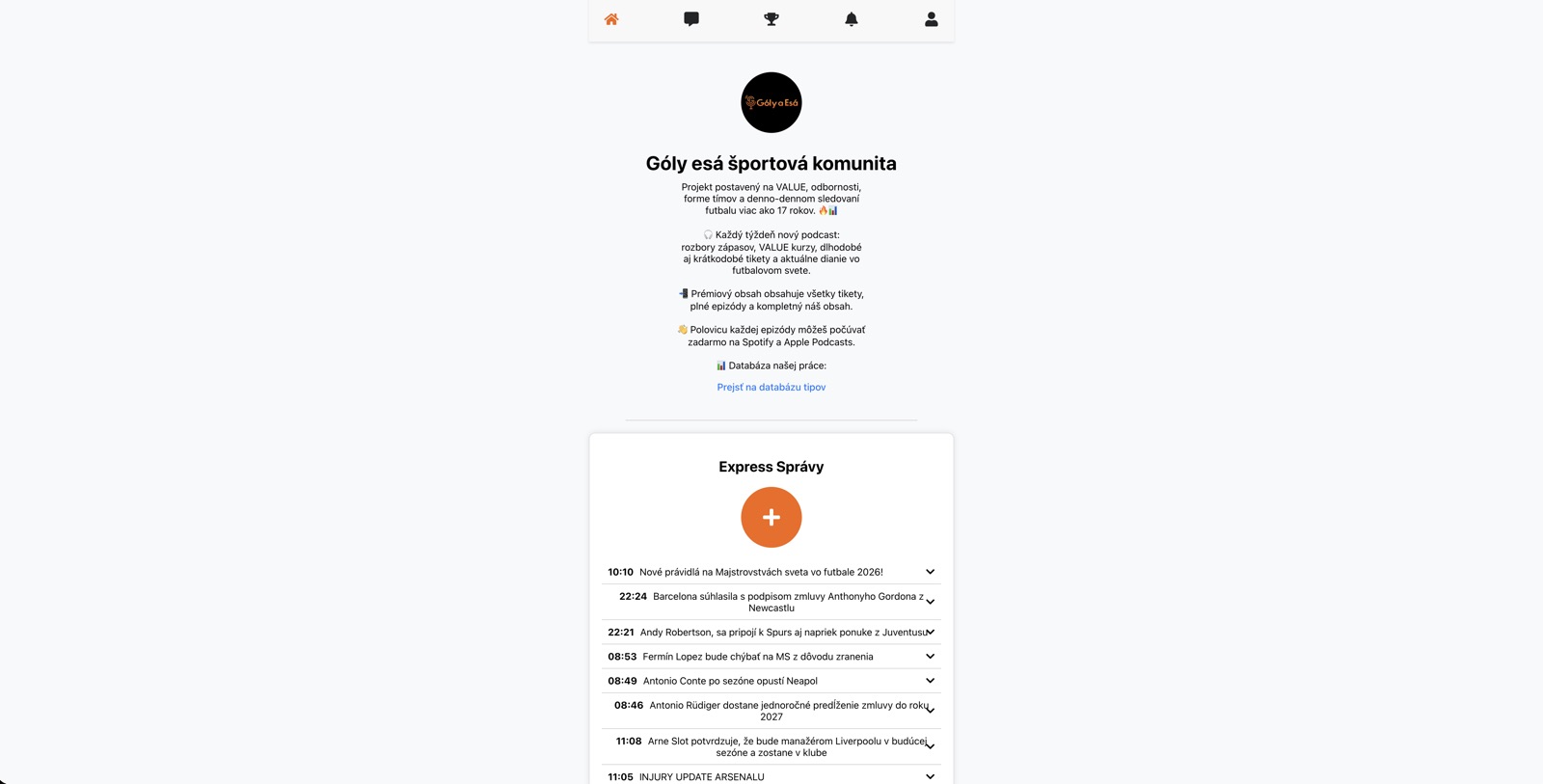 Goly Esa app home feed with the community intro and express news posts